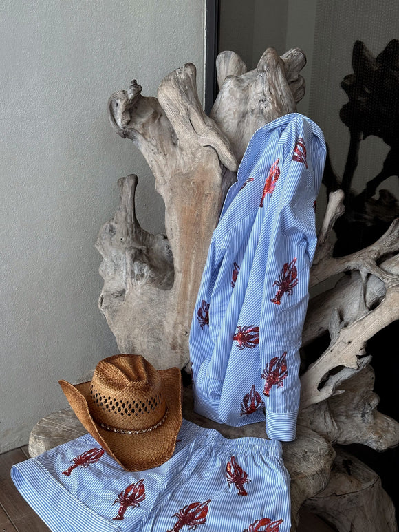 "Sequin Sensation: Stand Out in Our Matching Lobster Set, Your Ultimate Beach Glamour