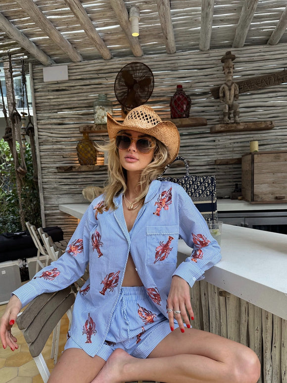 Seaside Comfort: Two-Piece Sequin Lobster Set, Effortlessly Stylish for Beach Adventures